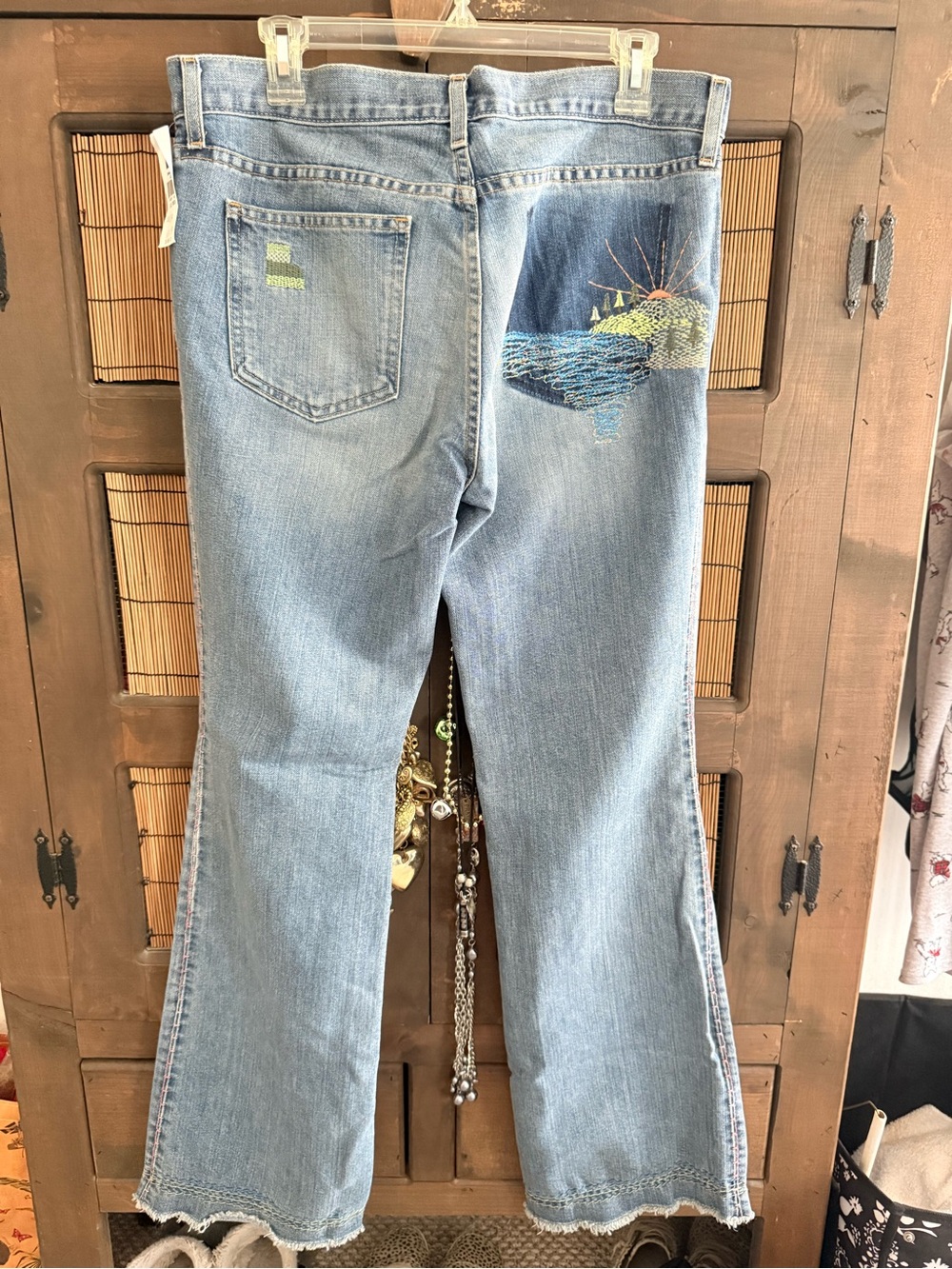 Hand-Embroidered Denim Blue Jeans - Sunset Landscape by GAP - Picture 2 of 6